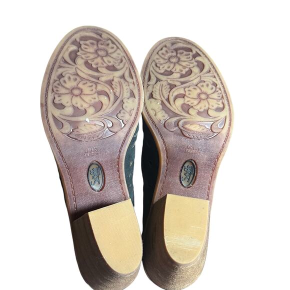 Sofft Millard Sz 8.5 Suede Peep Toe Sandals Cutout Block Heel Comfort Black - Picture 8 of 10